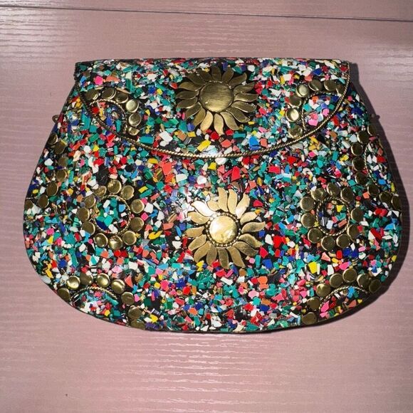 New RAMLA Bel Air mosaic multicolor sunflower clutch shoulder evening bag - Picture 2 of 6